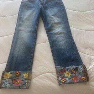 Driftwood Colette Floral Butterfly Embroidered Jeans Size 29
